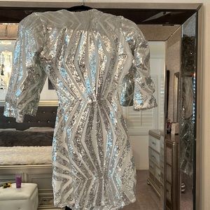 White and silver sequins mini dress with back cut out